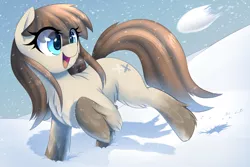 Size: 3000x2000 | Tagged: safe, artist:thebatfang, derpibooru import, oc, oc:frosty flakes, unofficial characters only, pony, taiga pony, cute, female, image, mare, png, smiling, snow, snowball, solo, solo female