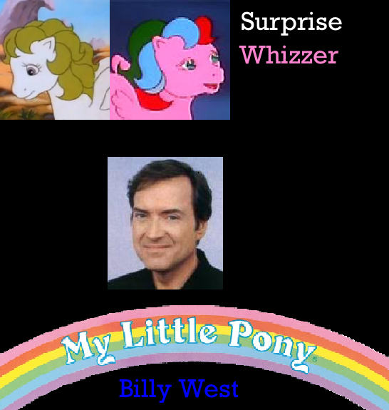 Size: 546x575 | Tagged: safe, artist:marioandluigitimemachine65, derpibooru import, edit, surprise, whizzer, human, pegasus, pony, twinkle eyed pony, my little pony 'n friends, adoraprise, billy west, black background, blue text, cute, female, g1, image, logo, male, mare, my little pony, pink text, png, simple background, text, united kingdom, voice actor joke, white text, whizzabetes