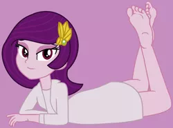 Size: 1350x1006 | Tagged: safe, artist:grapefruitfacebases, artist:jadethepegasus, derpibooru import, pipp petals, equestria girls, barefoot, base used, bedroom eyes, clothes, coat, equestria girls-ified, eyeshadow, feet, female, g5, image, makeup, png, purple background, shirt, simple background, soles, solo, the pose
