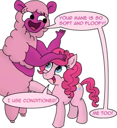 Size: 1280x1391 | Tagged: safe, artist:pony-thunder, derpibooru import, pinkie pie, alpaca, centaur, centaurworld, crossover, dialogue, image, png, simple background, talking, transparent background, wammawink