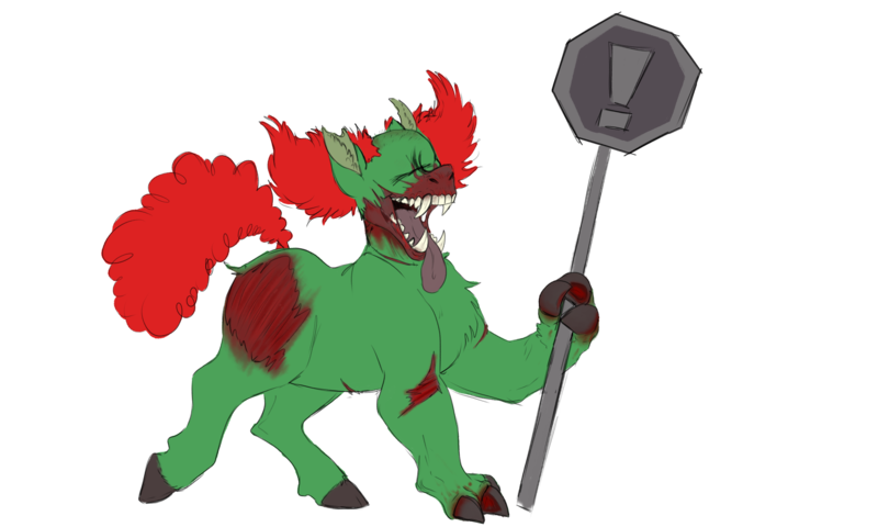 Size: 4000x2400 | Tagged: semi-grimdark, artist:xekinise, derpibooru import, ponified, earth pony, pony, undead, zombie, blood, eyeless pony, flesh, image, madness combat, png, raised hoof, solo, stop sign, tongue out, torn ear, tricky