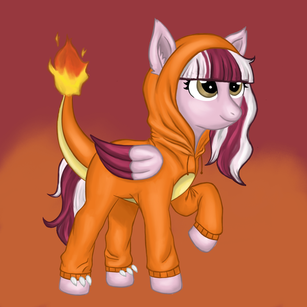 Size: 2623x2623 | Tagged: safe, artist:micaza, derpibooru import, oc, oc:dusty ember, charmander, pegasus, pony, clothes, commission, costume, image, kigurumi, png, pokémon, ych result