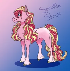 Size: 2480x2530 | Tagged: safe, artist:inisealga, derpibooru import, sprinkle stripe, earth pony, pony, abstract background, alternate design, blaze (coat marking), coat markings, facial markings, female, gradient background, image, jpeg, mare, pony trail, socks (coat marking), solo