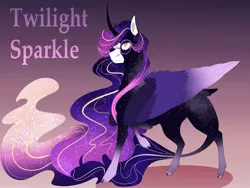 Size: 2963x2224 | Tagged: safe, artist:inisealga, derpibooru import, twilight sparkle, twilight sparkle (alicorn), alicorn, pony, abstract background, alternate design, coat markings, colored wings, facial markings, female, folded wings, glasses, gradient background, image, jpeg, leonine tail, mare, markings, redesign, socks (coat marking), solo, text, wings