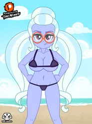 Size: 1920x2600 | Tagged: suggestive, artist:theminus, derpibooru import, sugarcoat, equestria girls, bikini, breasts, busty sugarcoat, clothes, frown, hand on hip, image, jpeg, looking at you, micro bikini, solo, swimsuit