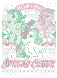 Size: 700x950 | Tagged: safe, derpibooru import, official, cotton candy (g1), medley, starshine, earth pony, pegasus, pony, alternate color palette, bipedal, christmas, cropped, design, female, g1, holiday, image, mare, merchandise, png, shirt design, simple background, solo, text, transparent background