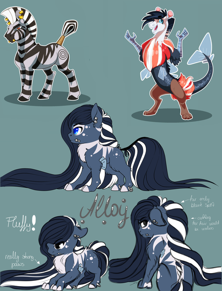 Size: 2699x3534 | Tagged: safe, artist:schokocream, derpibooru import, oc, oc:alloy, oc:follow lead, oc:haywire, unofficial characters only, draconequus, pony, zebra, draconequus oc, ear piercing, female, image, interspecies offspring, male, mare, offspring, offspring's offspring, parent:discord, parent:oc:follow lead, parent:oc:haywire, parent:rainbow dash, parents:discodash, parents:oc x oc, piercing, png, simple background, stallion, story included, zebra oc