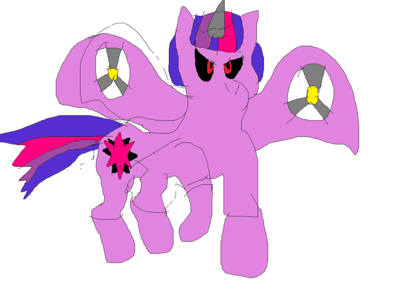 Size: 3884x2864 | Tagged: safe, artist:willtheraven1, derpibooru import, twilight sparkle, twilight sparkle (alicorn), alicorn, pony, robot, robot pony, the ending of the end, black sclera, doppelganger, evil, evil twilight, image, metal pony, png, red eyes, roboticization