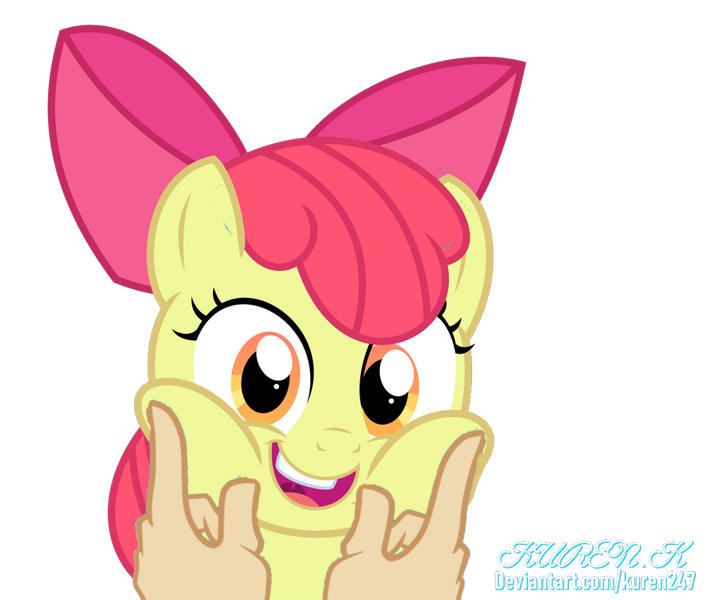 Size: 708x600 | Tagged: safe, artist:undeadponysoldier, derpibooru import, apple bloom, earth pony, pony, cheeks, female, filly, hand, image, png, simple background, transparent background