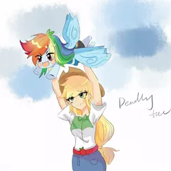 Size: 650x650 | Tagged: safe, artist:过激黛西妈妈粉, derpibooru import, applejack, rainbow dash, human, equestria girls, appledash, female, humanized, image, jpeg, lesbian, shipping