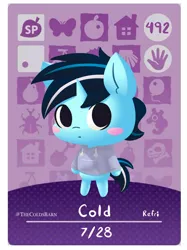 Size: 1121x1500 | Tagged: safe, artist:thecoldsbarn, derpibooru import, oc, oc:cold dream, anthro, amiibo, animal crossing, blushing, card, chibi, cute, image, jpeg, looking at you, solo
