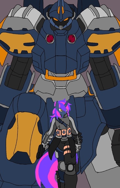 Size: 1824x2844 | Tagged: safe, artist:kurogetsuouji, derpibooru import, oc, oc:dusksworn catalyst, unofficial characters only, anthro, robot, unicorn, anthro oc, gundam, horn, image, jpeg, mech, mecha, mobile suit, mobile suit gundam, unicorn oc