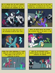 Size: 2448x3264 | Tagged: safe, artist:supahdonarudo, derpibooru import, princess skystar, queen novo, storm king, tempest shadow, oc, oc:king waverider, classical hippogriff, hippogriff, seapony (g4), storm creature, unicorn, yeti, comic:the day the mountain fell, my little pony: the movie, cloud, comic, dark clouds, image, invasion, lightning, pearl, png, queen novo's orb, spear, storm guard, trident, weapon