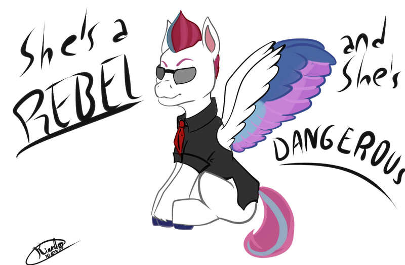 Size: 1830x1200 | Tagged: safe, artist:kiumba, derpibooru import, zipp storm, pegasus, billie joe armstrong, g5, green day, image, jpeg, outfit, rebel, reference, simple background, solo, song reference, song reference in the description, wings