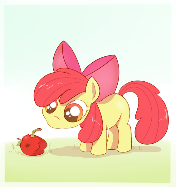Size: 1015x1080 | Tagged: safe, artist:cookieboy011, derpibooru import, apple bloom, earth pony, pony, worm, apple, female, filly, food, image, png