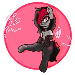 Size: 1054x1053 | Tagged: safe, artist:lazerblues, derpibooru import, oc, oc:miss eri, earth pony, pony, clothes, collar, ear piercing, image, makeup, pantyhose, piercing, png, running makeup, solo