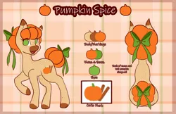 Size: 1280x829 | Tagged: safe, artist:mscolorsplash, derpibooru import, oc, oc:pumpkin spice, unofficial characters only, earth pony, pony, bow, coat markings, female, freckles, hair bow, image, jpeg, mare, no pupils, reference sheet, solo, tail bow, tail bun