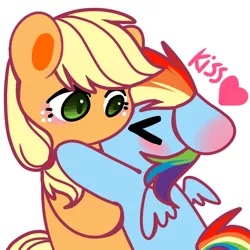 Size: 650x650 | Tagged: safe, artist:黄色方砖砖, derpibooru import, applejack, rainbow dash, earth pony, pegasus, pony, appledash, blushing, female, image, lesbian, png, shipping, smooching