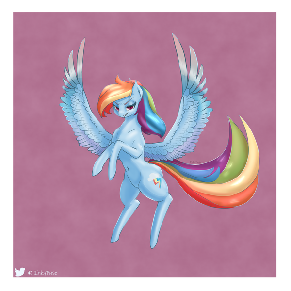 Size: 2500x2500 | Tagged: safe, artist:inky_mitts, derpibooru import, rainbow dash, pegasus, pony, belly button, faic, female, image, lidded eyes, mare, png, rearing, smiling, smirk, smug, smugdash, solo, spread wings, wings