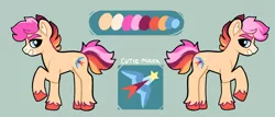 Size: 2100x900 | Tagged: safe, artist:loryska, derpibooru import, oc, oc:conundrum solar flare, earth pony, pony, female, image, mare, offspring, parent:quibble pants, parent:rainbow dash, parents:quibbledash, png, reference sheet, solo