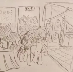 Size: 640x633 | Tagged: safe, artist:snowzaaah, derpibooru import, applejack, rainbow dash, earth pony, pegasus, pony, appledash, appledashdailydoodles, doodle, female, image, jpeg, lesbian, monochrome, pencil drawing, shipping, sketch, traditional art