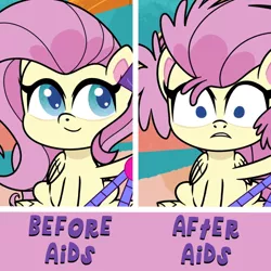Size: 1024x1024 | Tagged: safe, derpibooru import, edit, edited screencap, screencap, fluttershy, pegasus, pony, my little pony: pony life, spoiler:pony life s02e02, aids, camera, facebook, female, hiv, image, meme, png, sexually transmitted disease, sitting, solo, the crystal capturing contraption