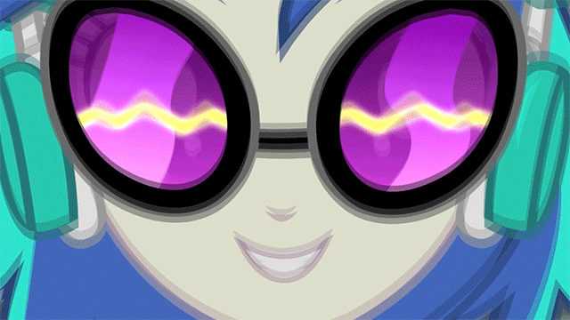 Size: 640x360 | Tagged: safe, derpibooru import, screencap, vinyl scratch, equestria girls, music to my ears, rainbow rocks, animated, close-up, cute, extreme close up, gif, headphones, image, smiling, synesthesia, vinylbetes