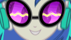 Size: 640x360 | Tagged: safe, derpibooru import, screencap, vinyl scratch, equestria girls, music to my ears, rainbow rocks, animated, close-up, cute, extreme close up, gif, headphones, image, smiling, synesthesia, vinylbetes