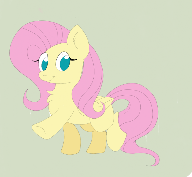 Size: 1280x1174 | Tagged: safe, artist:cinematic-fawn, derpibooru import, fluttershy, pegasus, pony, chest fluff, female, folded wings, image, looking at you, mare, missing cutie mark, no pupils, png, raised hoof, raised leg, simple background, smiling, solo, standing, three quarter view, wings