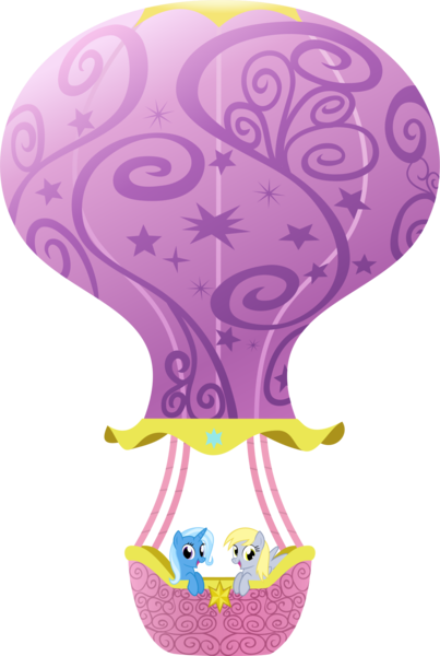 Size: 1258x1875 | Tagged: safe, artist:the smiling pony, derpibooru import, derpy hooves, trixie, pegasus, pony, unicorn, .svg available, hot air balloon, image, png, simple background, smiling, transparent background, twinkling balloon, vector