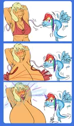 Size: 875x1497 | Tagged: suggestive, artist:fetishsketches, derpibooru import, applejack, rainbow dash, alicorn, anthro, earth pony, arm behind head, big breasts, big lips, bimbo, bimbo jack, bimboification, breast expansion, breasts, busty applejack, clothes, comic, commission, doodle, fit, growth, huge breasts, image, impossibly large breasts, long tongue, open mouth, png, ripping clothes, tongue out