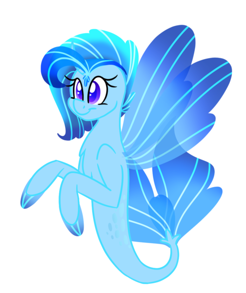 Size: 881x1048 | Tagged: safe, artist:songheartva, derpibooru import, oc, unofficial characters only, seapony (g4), blue eyes, blue wings, chest fluff, dorsal fin, female, fins, fin wings, fish tail, flowing tail, image, png, simple background, smiling, solo, tail, transparent background, wings