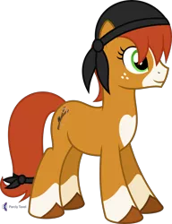Size: 4000x5216 | Tagged: safe, alternate version, artist:parclytaxel, derpibooru import, oc, oc:honeyjack, unofficial characters only, earth pony, pony, .svg available, absurd resolution, clothes, coat markings, female, freckles, headscarf, image, mare, monthly reward, png, scarf, simple background, smiling, socks (coat marking), solo, tailband, transparent background, unshorn fetlocks, vector