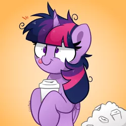 Size: 3040x3056 | Tagged: safe, artist:kittyrosie, derpibooru import, twilight sparkle, twilight sparkle (alicorn), alicorn, pony, drink, drinking, image, messy mane, png