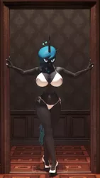 Size: 1080x1920 | Tagged: suggestive, artist:clar3, derpibooru import, changeling queen oc, oc, oc:chi, unofficial characters only, anthro, changeling, changeling queen, 3d, big breasts, breasts, changeling oc, clothes, female, high heels, image, jpeg, looking at you, shoes, source filmmaker