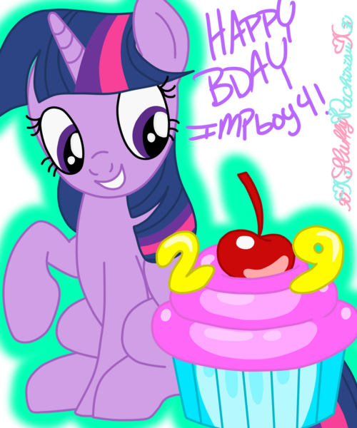 Size: 1024x1229 | Tagged: safe, artist:xxfluffypachirisuxx, derpibooru import, twilight sparkle, pony, cupcake, food, image, looking down, png, raised hoof, simple background, smiling, solo, transparent background