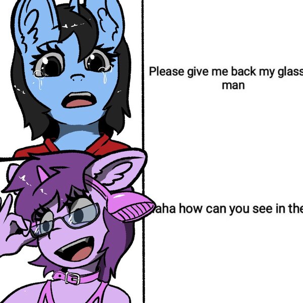 Size: 1024x1024 | Tagged: safe, artist:husdur, derpibooru import, oc, oc:moonzy, oc:tinker doo, anthro, glasses, image, jpeg, meme