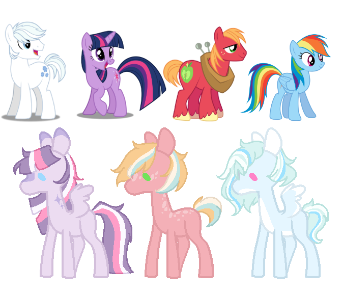 Size: 672x573 | Tagged: safe, artist:inkprism, derpibooru import, big macintosh, double diamond, rainbow dash, twilight sparkle, oc, earth pony, pegasus, pony, unicorn, base used, diamondlight, doubledash, doublemac, female, gay, image, magical gay spawn, male, offspring, parent:big macintosh, parent:double diamond, parent:rainbow dash, parent:twilight sparkle, parents:diamondlight, parents:doubledash, parents:doublemac, png, shipping, simple background, straight, transparent background, unicorn twilight