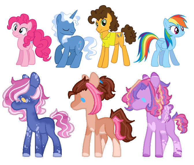 Size: 672x573 | Tagged: safe, artist:inkprism, derpibooru import, cheese sandwich, pinkie pie, pokey pierce, rainbow dash, oc, earth pony, pegasus, pony, unicorn, base used, cheesepie, female, image, lesbian, magical lesbian spawn, male, offspring, parent:cheese sandwich, parent:pinkie pie, parent:pokey pierce, parent:rainbow dash, parents:cheesepie, parents:pinkiedash, parents:pokeypie, pinkiedash, png, pokeypie, shipping, simple background, straight, transparent background