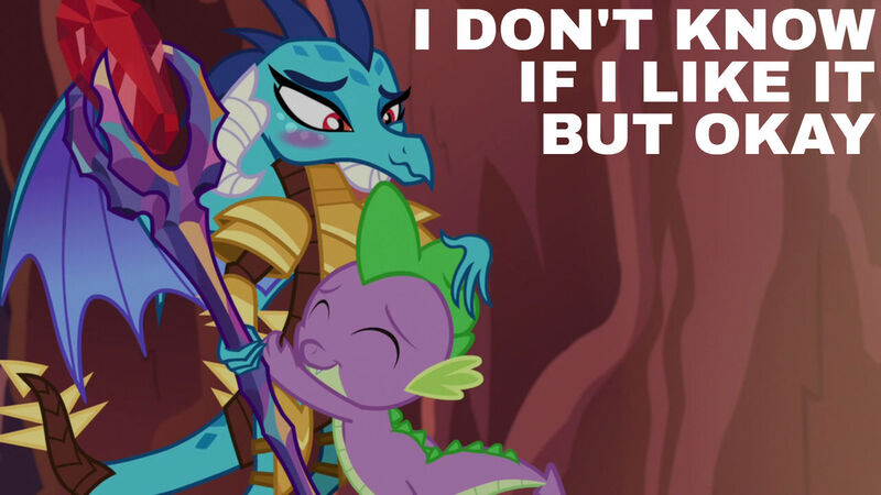 Size: 1280x720 | Tagged: safe, derpibooru import, edit, edited screencap, editor:quoterific, screencap, princess ember, spike, dragon, gauntlet of fire, season 6, bloodstone scepter, blushing, cute, dragon armor, dragon lord ember, duo, emberbetes, eyes closed, female, hug, image, jpeg, male, smiling, spikabetes, tsundember, tsundere