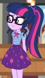 Size: 331x567 | Tagged: safe, derpibooru import, screencap, sci-twi, twilight sparkle, equestria girls, equestria girls series, holidays unwrapped, spoiler:eqg series (season 2), cropped, image, png, solo, the cider louse fools