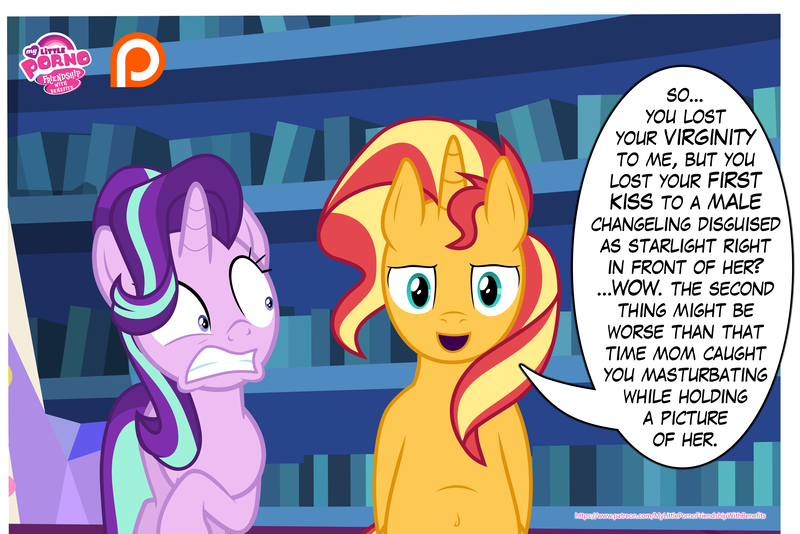 Size: 3744x2500 | Tagged: suggestive, artist:terminalhash, derpibooru import, editor:wild stallions, starlight glimmer, sunburst, sunset shimmer, comic:the first incestuous foal of sunset shimmer, my little porno: friendship with benefits, brother and sister, explicit description, explicit source, faic, female, image, implied masturbation, implied sex, implied shimmerburst, implied sunburst, implied thorax, incest, looking at you, male, patreon, png, preview, siblings, speech bubble, sunny siblings
