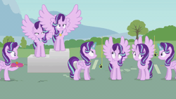 Size: 800x450 | Tagged: safe, artist:forgalorga, derpibooru import, starlight glimmer, alicorn, pony, :c, alicornified, animated, bronze medal, clipboard, frown, gif, gold medal, image, levitation, magic, magic glow, measuring, measuring tape, medal, multeity, narrowed eyes, pencil, podium, race swap, silver medal, spread wings, starlicorn, starlight cluster, starlight's world, telekinesis, unamused, wings, xk-class end-of-the-world scenario, youtube link