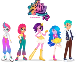 Size: 1280x1034 | Tagged: safe, artist:xciax, derpibooru import, hitch trailblazer, izzy moonbow, pipp petals, sunny starscout, zipp storm, equestria girls, equestria girls-ified, g5, image, mane five (g5), phone, png, simple background, transparent background