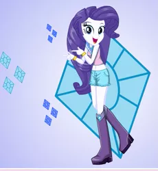 Size: 561x610 | Tagged: safe, artist:kimpossiblelove, derpibooru import, rarity, equestria girls, clothes, image, open mouth, open smile, png, shorts, smiling