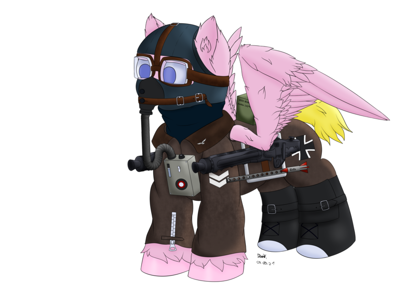 Size: 4000x3000 | Tagged: safe, artist:donnik, derpibooru import, oc, pegasus, pony, clothes, goggles, image, iron cross, luftwaffe, male, mask, mg42, png, rocket, simple background, solo, transparent background, uniform, unshorn fetlocks