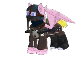 Size: 4000x3000 | Tagged: safe, artist:donnik, derpibooru import, oc, pegasus, pony, clothes, goggles, image, iron cross, luftwaffe, male, mask, mg42, png, rocket, simple background, solo, transparent background, uniform, unshorn fetlocks