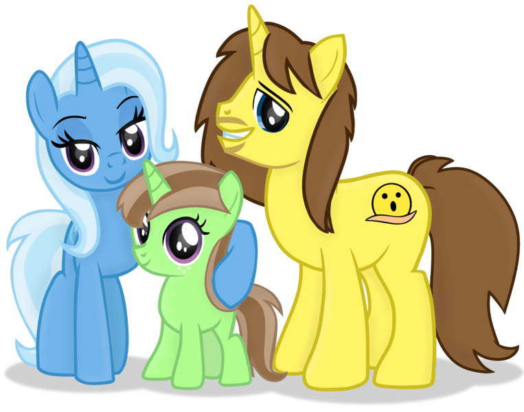 Size: 3700x2908 | Tagged: safe, artist:grapefruit-face, artist:vector-brony, derpibooru import, edit, trixie, oc, oc:grapefruit face, oc:limey lulamoon, pony, unicorn, base used, canon x oc, image, looking at you, offspring, parents:canon x oc, parents:grapexie, png, simple background, trace, transparent background, trio