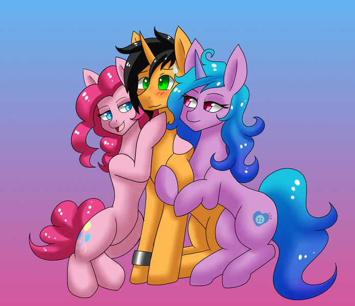 Size: 2200x1900 | Tagged: safe, artist:zachc, derpibooru import, izzy moonbow, pinkie pie, oc, earth pony, pony, unicorn, g5, gradient background, image, not cheese sandwich, png