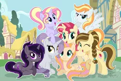 Size: 6352x4272 | Tagged: safe, artist:sunlightshimmer64, derpibooru import, oc, oc:apple flower, oc:dark sparkle, oc:fire desh, oc:flower shy, oc:melody, oc:sunlight shimmer, oc:sweet candy, unofficial characters only, earth pony, pegasus, pony, unicorn, base used, earth pony oc, horn, image, next generation, offspring, parent:big macintosh, parent:cherry fizzy, parent:fire streak, parent:flash sentry, parent:fluttershy, parent:hoity toity, parent:king sombra, parent:rainbow dash, parent:rarity, parent:sunset shimmer, parent:twilight sparkle, parents:firedash, parents:flashimmer, parents:fluttermac, parents:twibra, pegasus oc, png, pose, signature, unicorn oc, wings